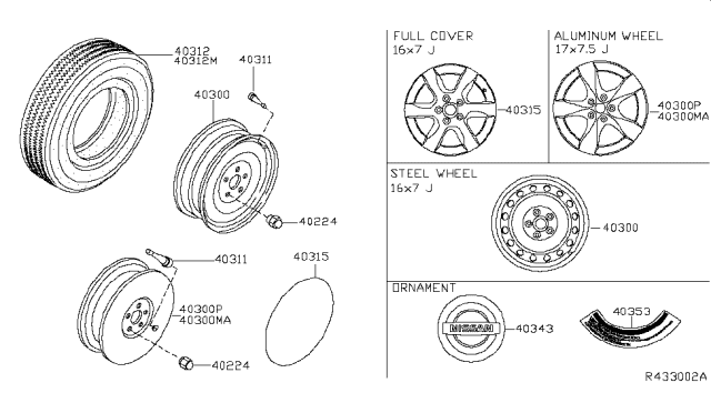 2009 Nissan Altima Road Wheel & Tire Diagram 1
