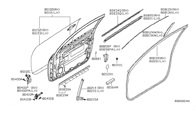 2010 Nissan Altima SASH Front Door,RH Diagram for 80214-JB100