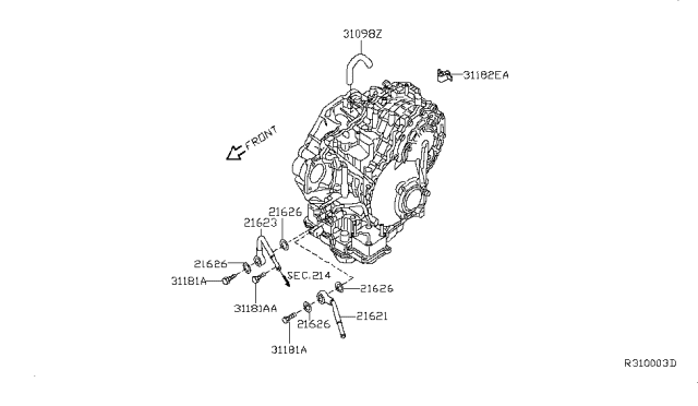 2012 Nissan Altima Tube Assy-Oil Cooler Diagram for 21623-JA000