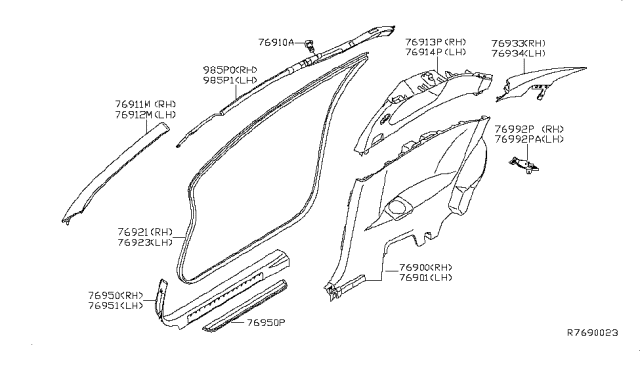 2010 Nissan Altima Garnish-Center Pillar,Upper RH Diagram for 76913-JB02C