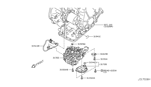2011 Nissan Altima Control Valve Assembly Diagram for 31705-1XE2C