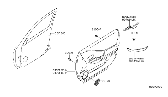 2009 Nissan Altima Front Door Trimming Diagram 1