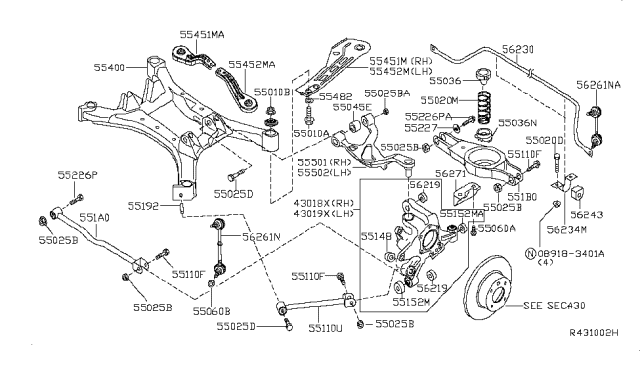 2010 Nissan Altima Stay Assy-Rear Suspension Member LH Diagram for 55452-JB10A