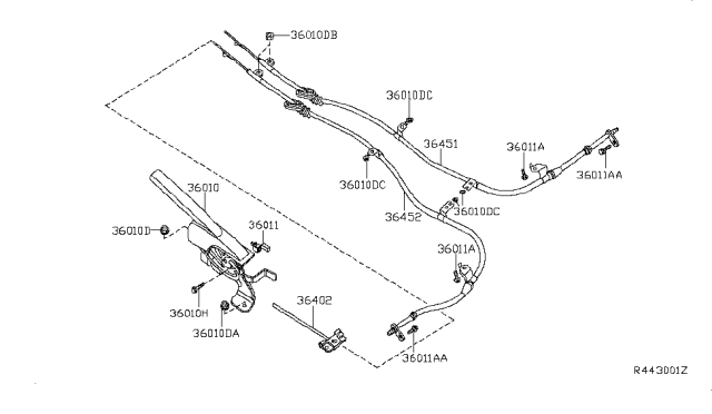 2013 Nissan Altima Cable Assy-Brake,Rear LH Diagram for 36531-JB10A