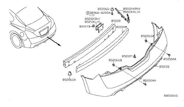 2010 Nissan Altima Rear Bumper Cover Diagram for 85022-JB100