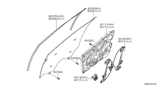 2008 Nissan Altima Front Door Window & Regulator Diagram 1