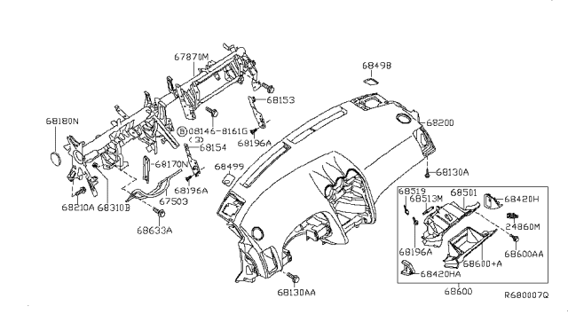 2010 Nissan Altima Instrument Panel,Pad & Cluster Lid Diagram 2