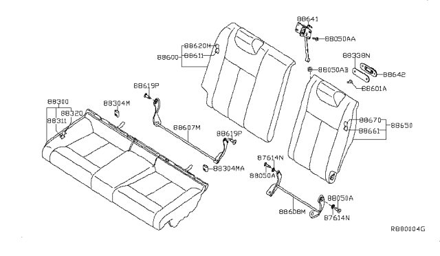 2009 Nissan Altima Trim Assembly - Rear Seat Back Diagram for 88620-ZX30C