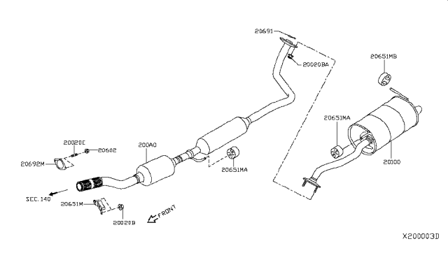 2018 Nissan Kicks Exhaust, Main Muffler Assembly Diagram for 20100-5RL6A