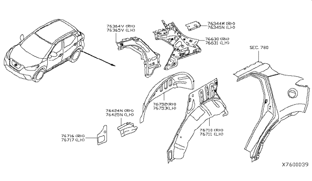 2018 Nissan Kicks Wheel House-Rear,Inner RH Diagram for G6750-5RLMA