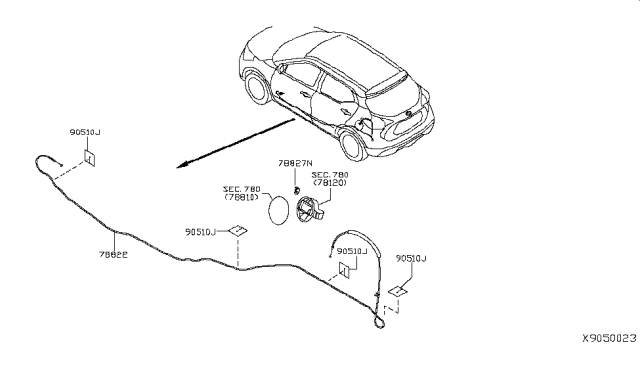 2019 Nissan Kicks Cable Assy-Fuel Filler Lid Opener Diagram for 78822-5RB0A