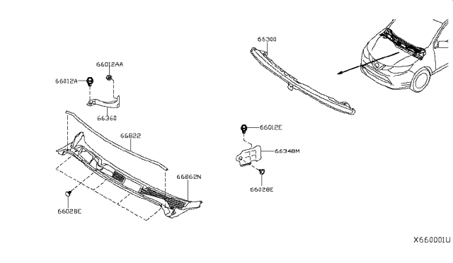 2019 Nissan Kicks Cowl Top & Fitting Diagram 1