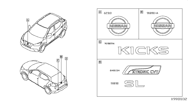 2018 Nissan Kicks Back Door Emblem Diagram for 90890-5RB0A