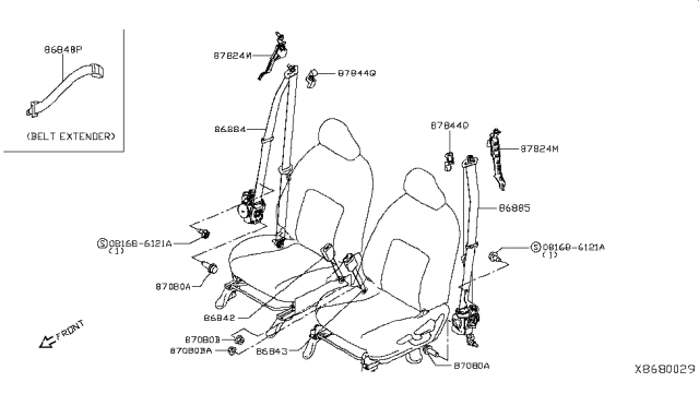 2018 Nissan Kicks Pretensioner Front Right Tongue Belt Assembly Diagram for 86884-5RL8A