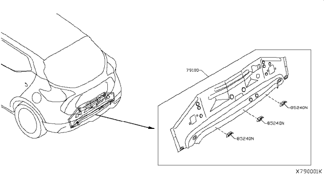 2018 Nissan Kicks Rear,Back Panel & Fitting Diagram