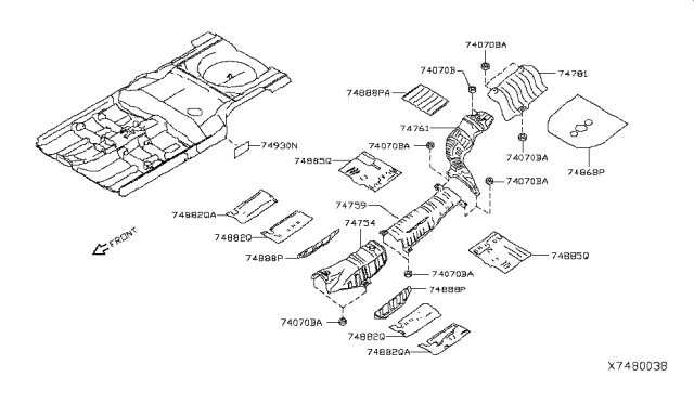2019 Nissan Kicks Insulator-Front Floor,Front Diagram for 74882-5RL0B