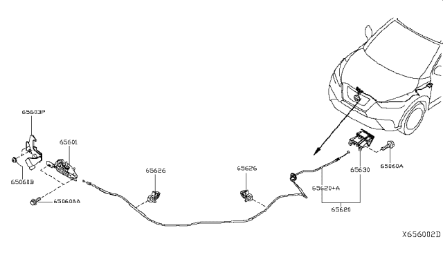 2019 Nissan Kicks Cable Assembly-Hood Lock Control Diagram for 65620-5RB0A