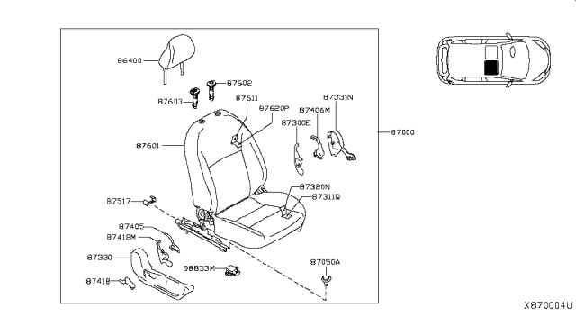 2018 Nissan Kicks Finisher Assy-Cushion,Front Seat RH Diagram for 87330-5RB0A