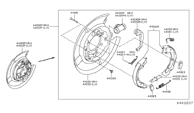 2018 Nissan Kicks Spring-Return,Rear Brake Shoe Diagram for 44090-5RB0A