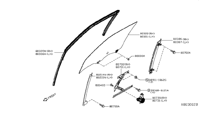 2018 Nissan Kicks Glass Assy-Front Door Window,LH Diagram for 80301-5RL0A