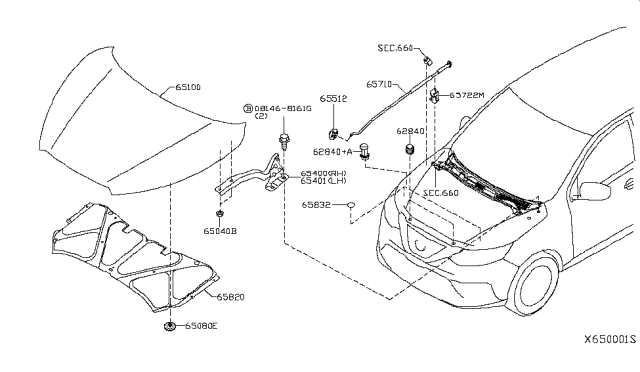 2018 Nissan Kicks Hood Assembly Diagram for FEA00-5RBMA