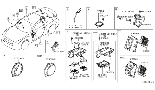 2013 Nissan GT-R Amp Assembly-Speaker Diagram for 28060-KJ10A