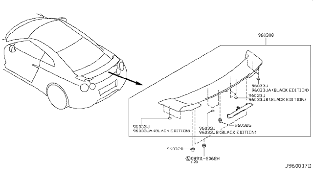 2011 Nissan GT-R Tape-Rear Air Spoiler Diagram for 96057-KB50B