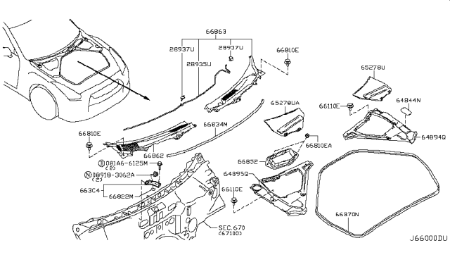 2012 Nissan GT-R Cowl Top & Fitting Diagram 2