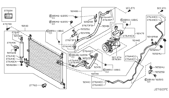 2016 Nissan GT-R Pipe Front Cooler High Diagram for 92440-JF11A