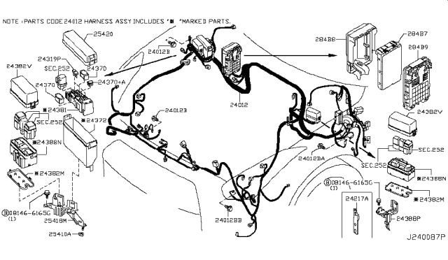 2014 Nissan GT-R Harness Assy-Engine Room Diagram for 24012-KB11A