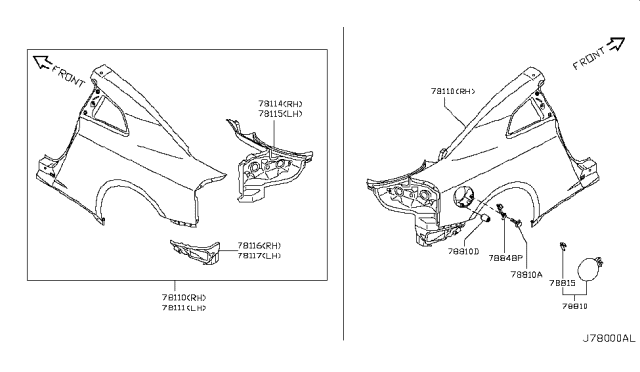 2015 Nissan GT-R Lid Assy-Fuel Filler Diagram for 78830-KB70A