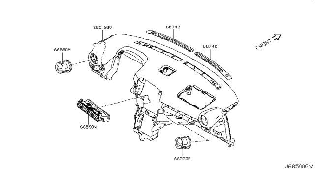 2019 Nissan GT-R Grille-Front Defroster,RH Diagram for 68742-6AV0A