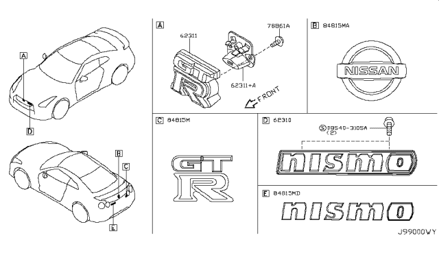 2017 Nissan GT-R Front Emblem Diagram for 62890-89S0A