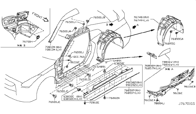 2017 Nissan GT-R Finisher-Front Pillar RH Diagram for 76836-KB50A