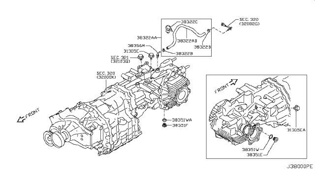 2014 Nissan GT-R Plug-Drain Diagram for 32103-JF01A