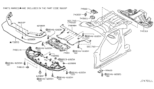 2019 Nissan GT-R Protector-Front Under Cover Diagram for 75895-6AV0C