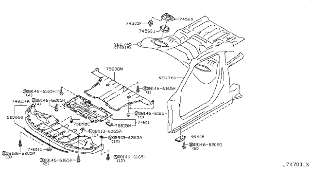 2009 Nissan GT-R Cover-Front,Under Diagram for 75881-JF00A