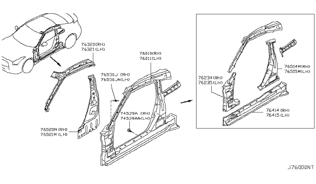 2018 Nissan GT-R Rail-Side Roof,Inner RH Diagram for 76304-6AV0A