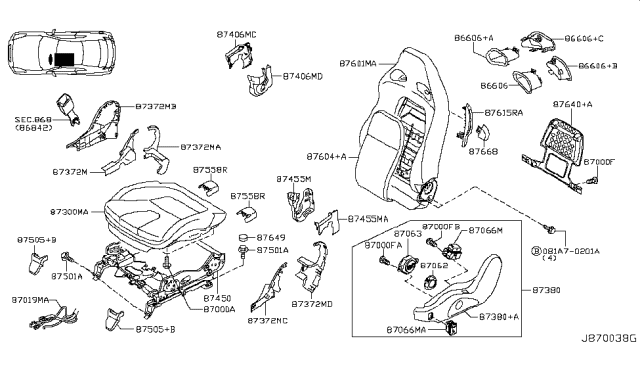 2009 Nissan GT-R Front Seat Diagram 1