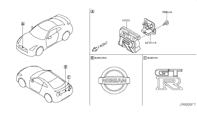 2015 Nissan GT-R Emblem & Name Label Diagram 2