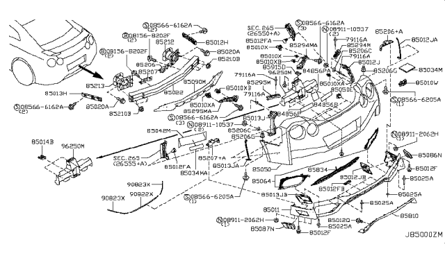 2017 Nissan GT-R Reinf In Rear Bumper Diagram for 85030-KB50A