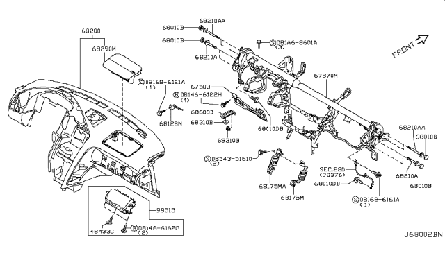 2017 Nissan GT-R Instrument Panel,Pad & Cluster Lid Diagram 1