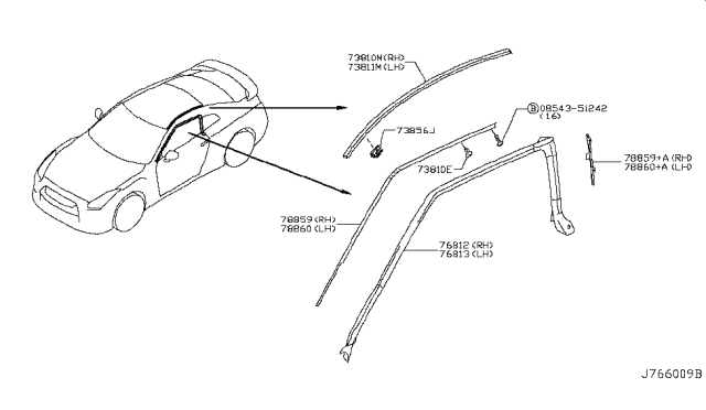 2013 Nissan GT-R Body Side Molding Diagram