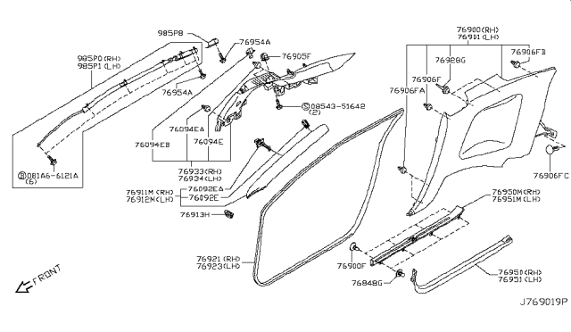 2018 Nissan GT-R Curtain Air Bag Passenger Side Module Assembly Diagram for K85P0-6HR0A