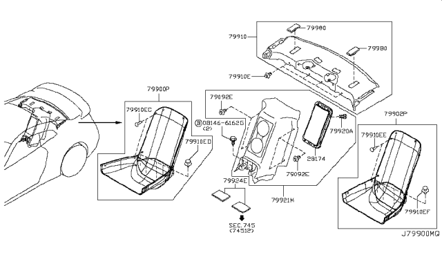 2012 Nissan GT-R FINISHER-Seat Back, Center Diagram for 79922-KB54A