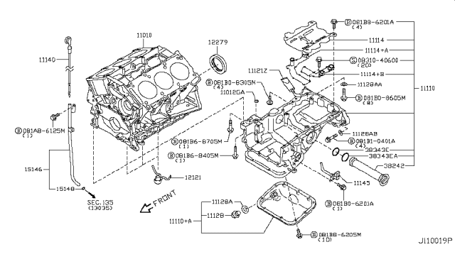 2009 Nissan GT-R Cylinder Block Diagram for 11000-JF00A