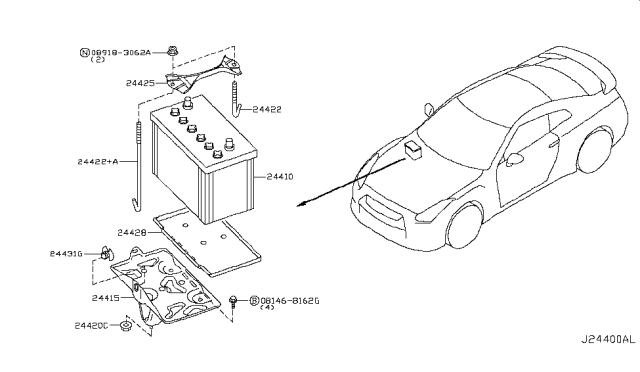 2010 Nissan GT-R Bracket Battery Diagram for 24410-44S7A