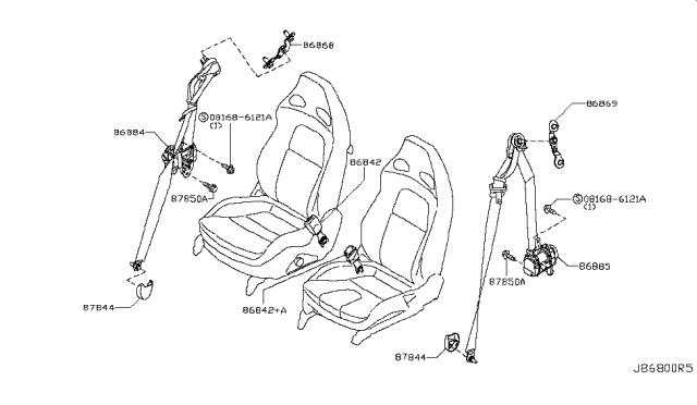 2018 Nissan GT-R Tongue Belt Assembly, Pretensioner Front Left Diagram for 86885-6HR0D