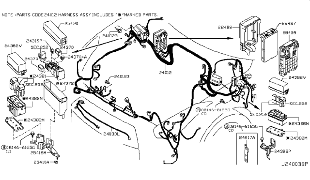 2017 Nissan GT-R Harness Assy-Engine Room Diagram for 24012-6HR0A