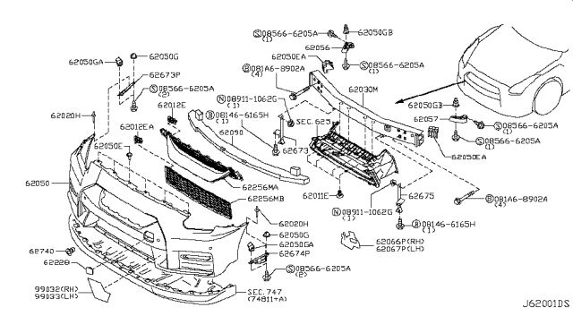 2016 Nissan GT-R Front Bumper Diagram 1